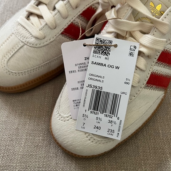 Adidas Samba OG Pony - Wonder Beige / Cream White / Better Scarlet JS3935 - Picture 3 of 5